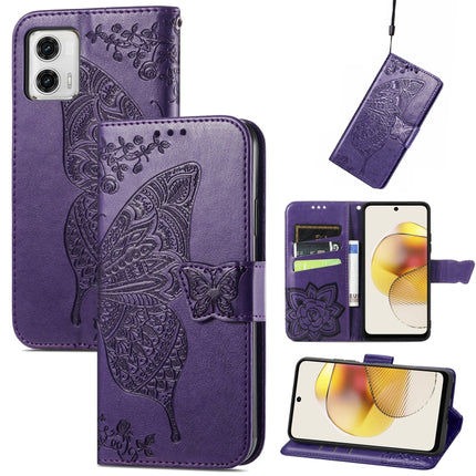 Butterfly Love Flower Embossed Flip Leather Phone Case, For Motorola Moto G73, For Motorola Moto G23, For Motorola Moto E13