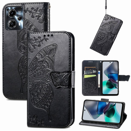 Butterfly Love Flower Embossed Flip Leather Phone Case, For Motorola Moto G73, For Motorola Moto G23, For Motorola Moto E13