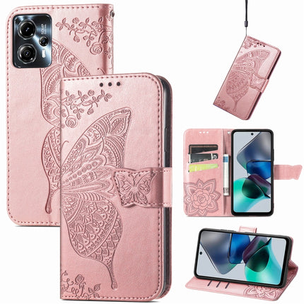 Butterfly Love Flower Embossed Flip Leather Phone Case, For Motorola Moto G73, For Motorola Moto G23, For Motorola Moto E13