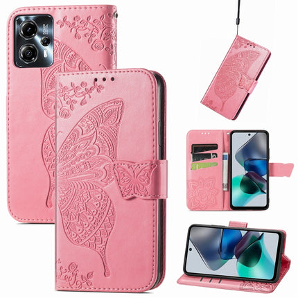 Butterfly Love Flower Embossed Flip Leather Phone Case, For Motorola Moto G73, For Motorola Moto G23, For Motorola Moto E13