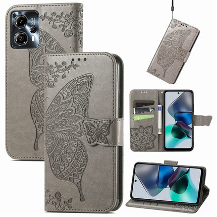 Butterfly Love Flower Embossed Flip Leather Phone Case, For Motorola Moto G73, For Motorola Moto G23, For Motorola Moto E13
