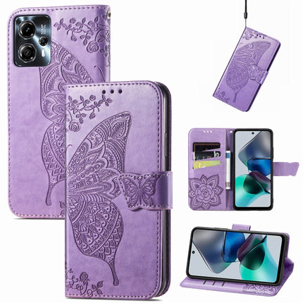 Butterfly Love Flower Embossed Flip Leather Phone Case, For Motorola Moto G73, For Motorola Moto G23, For Motorola Moto E13