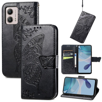 Butterfly Love Flower Embossed Flip Leather Phone Case, For Motorola Moto G73, For Motorola Moto G23, For Motorola Moto E13