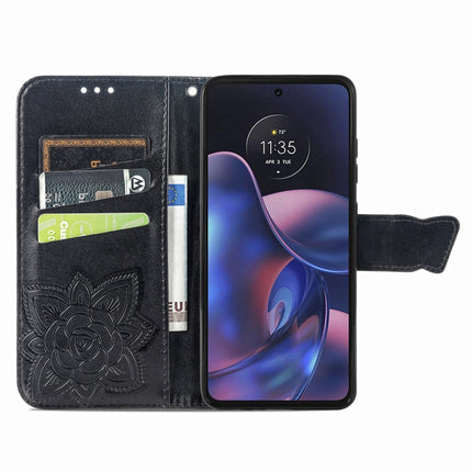 Butterfly Love Flower Embossed Flip Leather Phone Case, For Motorola Edge 2022