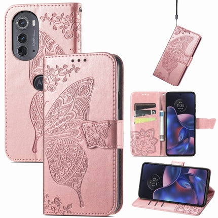 Butterfly Love Flower Embossed Flip Leather Phone Case, For Motorola Edge 2022