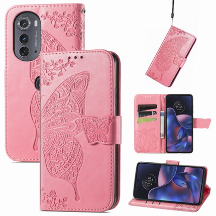 Butterfly Love Flower Embossed Flip Leather Phone Case, For Motorola Edge 2022