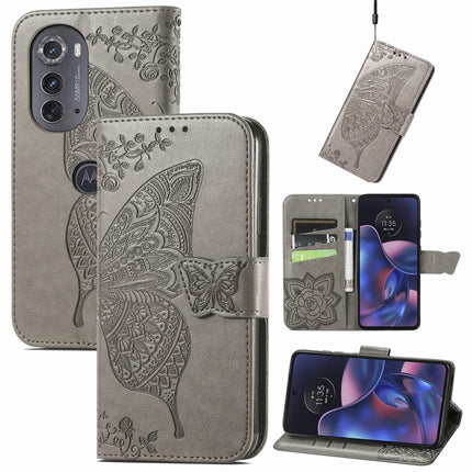 Butterfly Love Flower Embossed Flip Leather Phone Case, For Motorola Edge 2022
