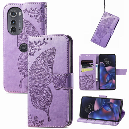 Butterfly Love Flower Embossed Flip Leather Phone Case, For Motorola Edge 2022