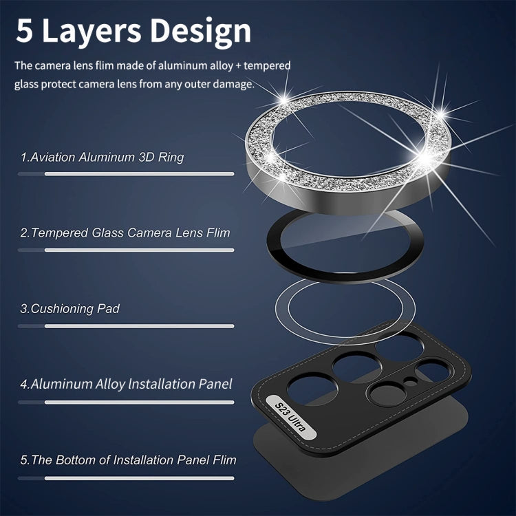 For Samsung Galaxy S23 5G / S23+ 5G ENKAY 9H Rear Camera Lens Glitter Aluminium Alloy Ring Tempered Glass Film, For Samsung Galaxy S23 5G / S23+ 5G