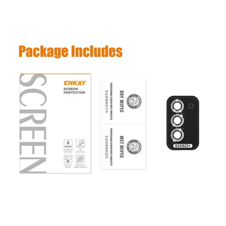 For Samsung Galaxy S23 5G / S23+ 5G ENKAY 9H Rear Camera Lens Glitter Aluminium Alloy Ring Tempered Glass Film, For Samsung Galaxy S23 5G / S23+ 5G