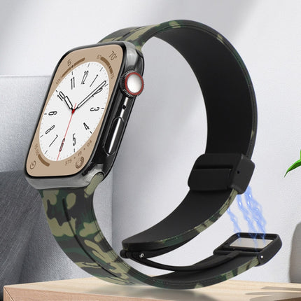 Magnetic Clasp Camouflage Silicone Watch Band, For Apple Watch Ultra 49mm, For Apple Watch Series 8&7 45mm