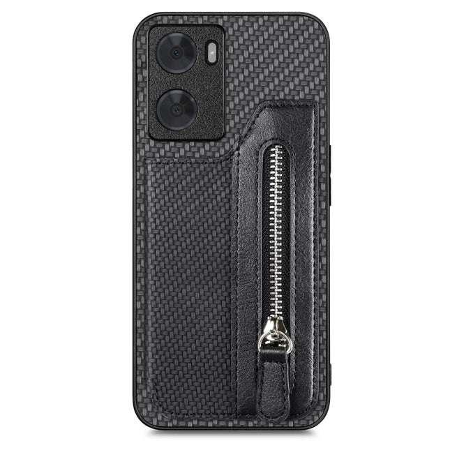 Carbon Ffiber Flip Zipper Wallet Phone Case, For OPPO A57 4G, For OPPO Reno9, For OPPO Reno9 Pro+, For Xiaomi Poco M5 4G