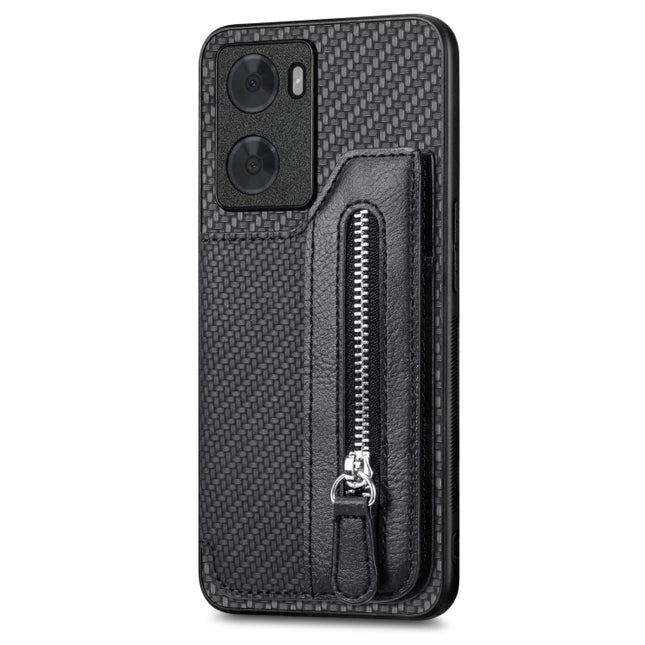 Carbon Ffiber Flip Zipper Wallet Phone Case, For OPPO A57 4G, For OPPO Reno9, For OPPO Reno9 Pro+, For Xiaomi Poco M5 4G