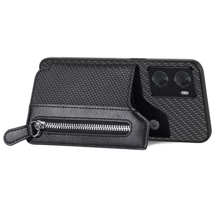 Carbon Ffiber Flip Zipper Wallet Phone Case, For OPPO A57 4G, For OPPO Reno9, For OPPO Reno9 Pro+, For Xiaomi Poco M5 4G