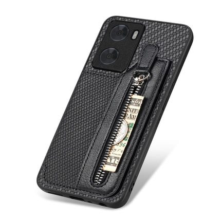 Carbon Ffiber Flip Zipper Wallet Phone Case, For OPPO A57 4G, For OPPO Reno9, For OPPO Reno9 Pro+, For Xiaomi Poco M5 4G