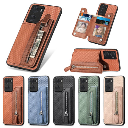 Carbon Ffiber Flip Zipper Wallet Phone Case, For OPPO A57 4G, For OPPO Reno9, For OPPO Reno9 Pro+, For Xiaomi Poco M5 4G