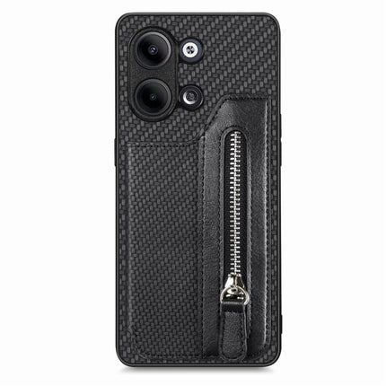 Carbon Ffiber Flip Zipper Wallet Phone Case, For OPPO A57 4G, For OPPO Reno9, For OPPO Reno9 Pro+, For Xiaomi Poco M5 4G