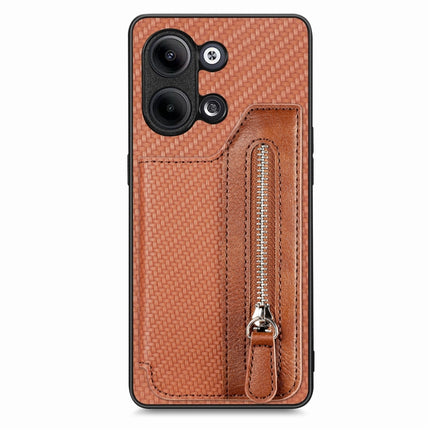 Carbon Ffiber Flip Zipper Wallet Phone Case, For OPPO A57 4G, For OPPO Reno9, For OPPO Reno9 Pro+, For Xiaomi Poco M5 4G