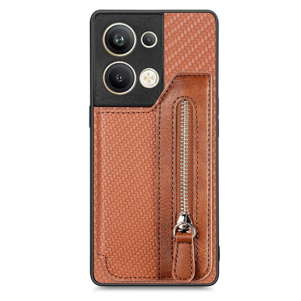 Carbon Ffiber Flip Zipper Wallet Phone Case, For OPPO A57 4G, For OPPO Reno9, For OPPO Reno9 Pro+, For Xiaomi Poco M5 4G