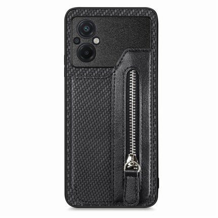 Carbon Ffiber Flip Zipper Wallet Phone Case, For OPPO A57 4G, For OPPO Reno9, For OPPO Reno9 Pro+, For Xiaomi Poco M5 4G