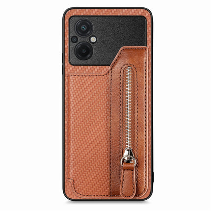 Carbon Ffiber Flip Zipper Wallet Phone Case, For OPPO A57 4G, For OPPO Reno9, For OPPO Reno9 Pro+, For Xiaomi Poco M5 4G