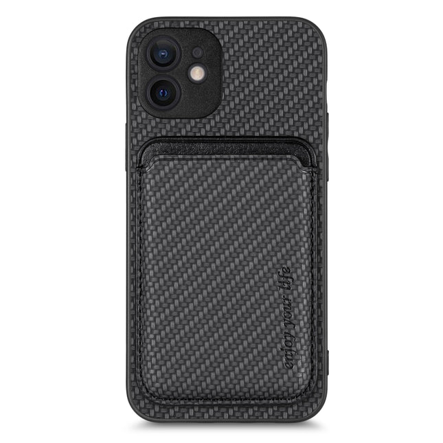 Carbon Fiber Leather Card Magsafe Magnetic Phone Case, For iPhone 11 Pro Max, For iPhone 12 mini, For iPhone 13 mini, For iPhone 13 Pro Max