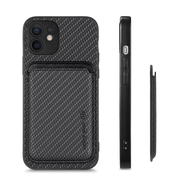 Carbon Fiber Leather Card Magsafe Magnetic Phone Case, For iPhone 11 Pro Max, For iPhone 12 mini, For iPhone 13 mini, For iPhone 13 Pro Max
