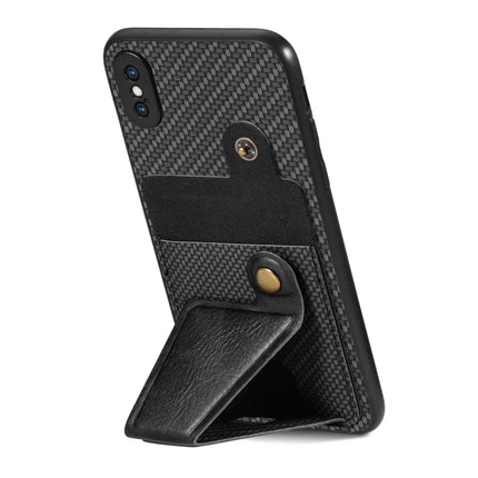 Carbon Fiber Wallet Flip Card K-shaped Holder Phone Case, For iPhone X / XS, For iPhone XR, For iPhone XS Max, For iPhone 11