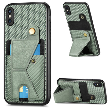 Carbon Fiber Wallet Flip Card K-shaped Holder Phone Case, For iPhone X / XS, For iPhone XR, For iPhone XS Max, For iPhone 11