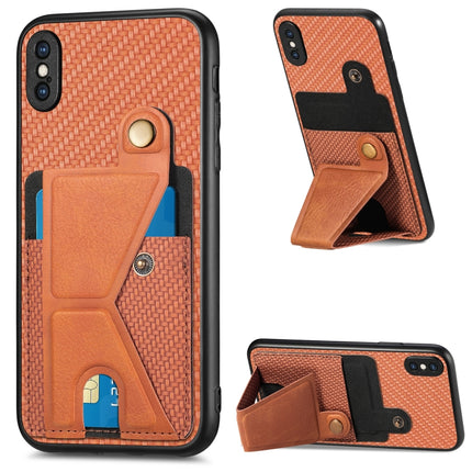 Carbon Fiber Wallet Flip Card K-shaped Holder Phone Case, For iPhone X / XS, For iPhone XR, For iPhone XS Max, For iPhone 11