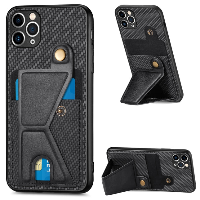 Carbon Fiber Wallet Flip Card K-shaped Holder Phone Case, For iPhone 11 Pro, For iPhone 11 Pro Max, For iPhone 12 mini, For iPhone 12