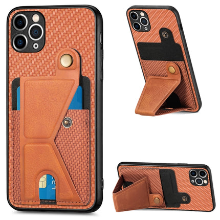Carbon Fiber Wallet Flip Card K-shaped Holder Phone Case, For iPhone 11 Pro, For iPhone 11 Pro Max, For iPhone 12 mini, For iPhone 12