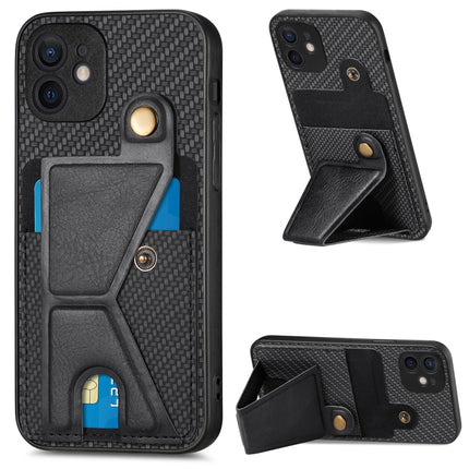 Carbon Fiber Wallet Flip Card K-shaped Holder Phone Case, For iPhone 11 Pro, For iPhone 11 Pro Max, For iPhone 12 mini, For iPhone 12