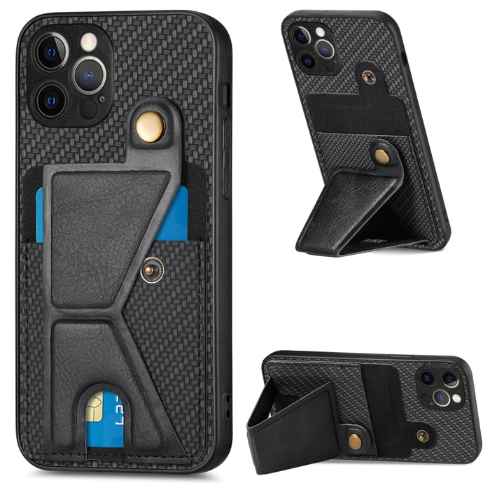 Carbon Fiber Wallet Flip Card K-shaped Holder Phone Case, For iPhone 12 Pro, For iPhone 12 Pro Max, For iPhone 13 mini, For iPhone 13