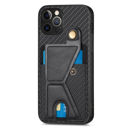 Carbon Fiber Wallet Flip Card K-shaped Holder Phone Case, For iPhone 12 Pro, For iPhone 12 Pro Max, For iPhone 13 mini, For iPhone 13