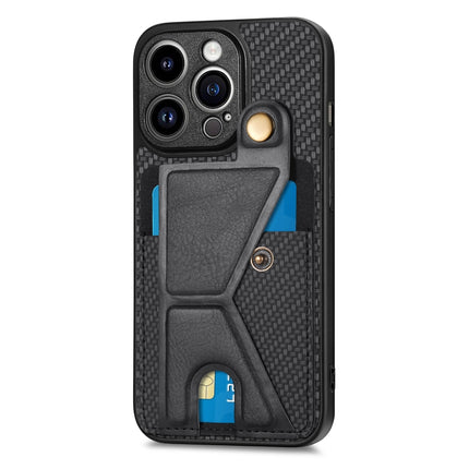 Carbon Fiber Wallet Flip Card K-shaped Holder Phone Case, For iPhone 13 Pro, For iPhone 13 Pro Max, For iPhone 14, For iPhone 14 Plus