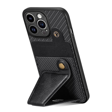 Carbon Fiber Wallet Flip Card K-shaped Holder Phone Case, For iPhone 13 Pro, For iPhone 13 Pro Max, For iPhone 14, For iPhone 14 Plus