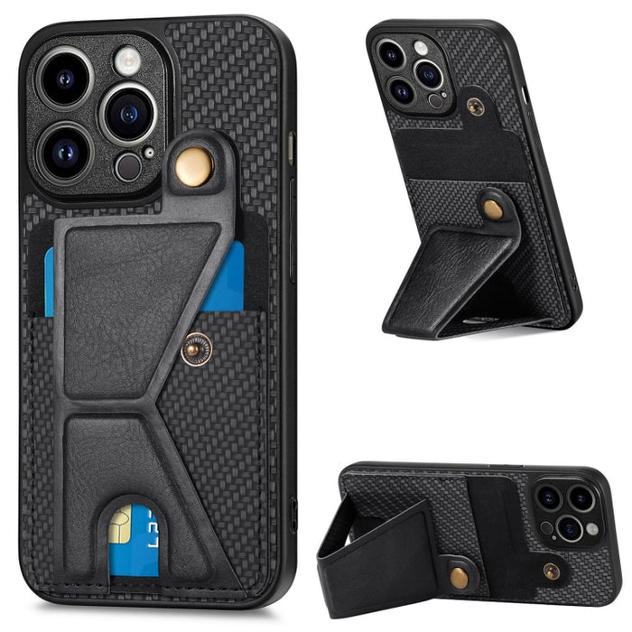 Carbon Fiber Wallet Flip Card K-shaped Holder Phone Case, For iPhone 14 Pro, For iPhone 14 Pro Max
