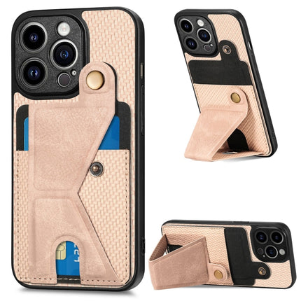 Carbon Fiber Wallet Flip Card K-shaped Holder Phone Case, For iPhone 14 Pro, For iPhone 14 Pro Max