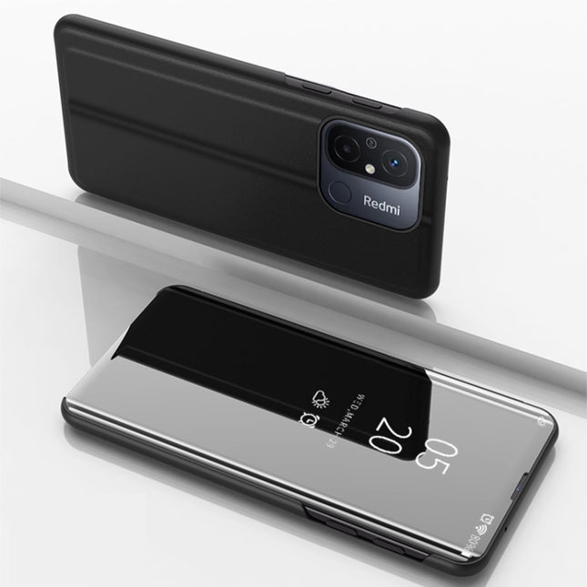 Plated Mirror Horizontal Flip Leather Case with Holder, For Xiaomi Redmi 12C