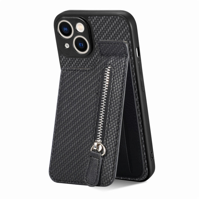Carbon Fiber Vertical Flip Zipper Phone Case, For iPhone 14, For iPhone 14 Plus, For iPhone 14 Pro, For iPhone 14 Pro Max