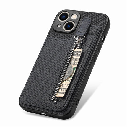 Carbon Fiber Vertical Flip Zipper Phone Case, For iPhone 14, For iPhone 14 Plus, For iPhone 14 Pro, For iPhone 14 Pro Max