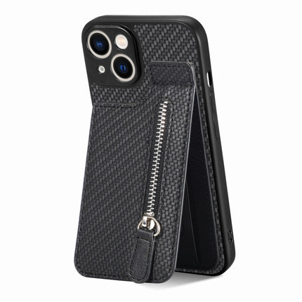 Carbon Fiber Vertical Flip Zipper Phone Case, For iPhone 14, For iPhone 14 Plus, For iPhone 14 Pro, For iPhone 14 Pro Max