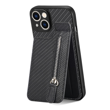 Carbon Fiber Vertical Flip Zipper Phone Case, For iPhone 13, For iPhone 13 mini, For iPhone 13 Pro, For iPhone 13 Pro Max