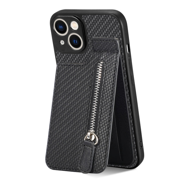 Carbon Fiber Vertical Flip Zipper Phone Case, For iPhone 13, For iPhone 13 mini, For iPhone 13 Pro, For iPhone 13 Pro Max