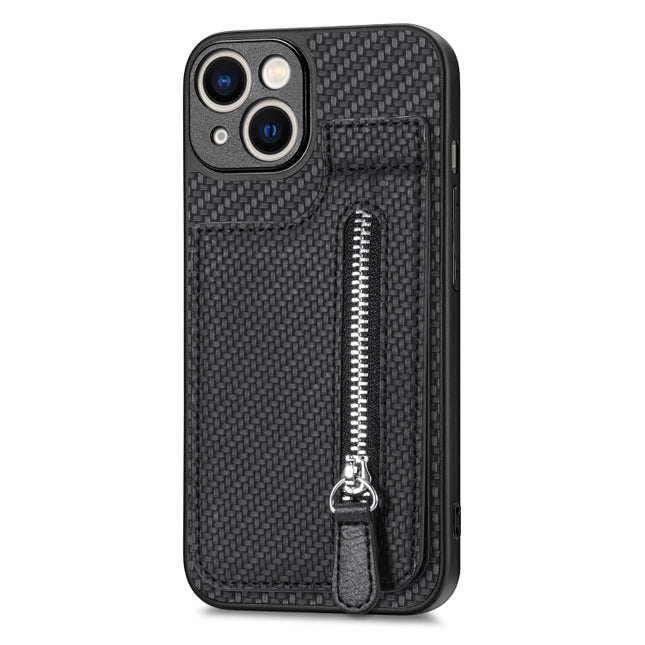 Carbon Fiber Vertical Flip Zipper Phone Case, For iPhone 13, For iPhone 13 mini, For iPhone 13 Pro, For iPhone 13 Pro Max