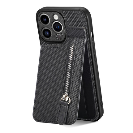 Carbon Fiber Vertical Flip Zipper Phone Case, For iPhone 13, For iPhone 13 mini, For iPhone 13 Pro, For iPhone 13 Pro Max