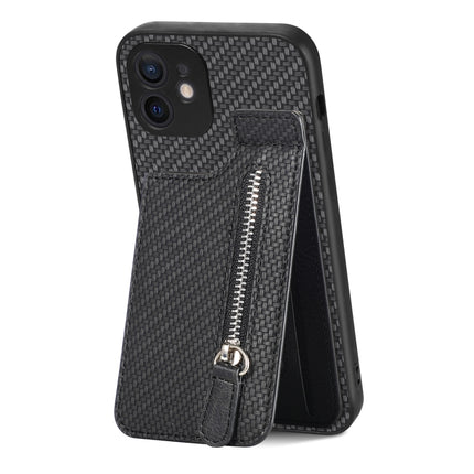 Carbon Fiber Vertical Flip Zipper Phone Case, For iPhone 12 mini, For iPhone 12, For iPhone 12 Pro, For iPhone 12 Pro Max