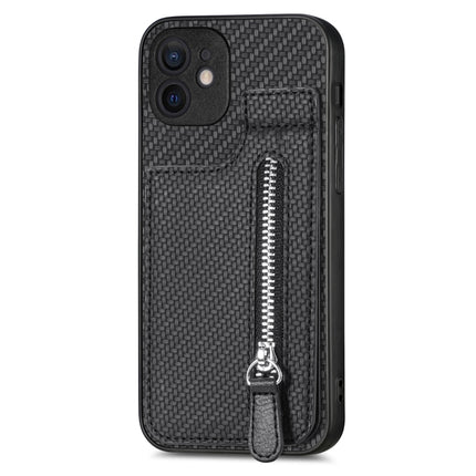 Carbon Fiber Vertical Flip Zipper Phone Case, For iPhone 12 mini, For iPhone 12, For iPhone 12 Pro, For iPhone 12 Pro Max