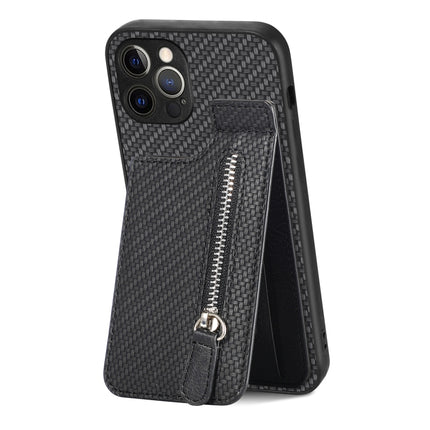 Carbon Fiber Vertical Flip Zipper Phone Case, For iPhone 12 mini, For iPhone 12, For iPhone 12 Pro, For iPhone 12 Pro Max